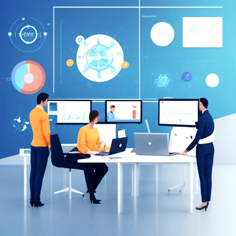 Modernes Büro mit KI-Technologie und Teamarbeit